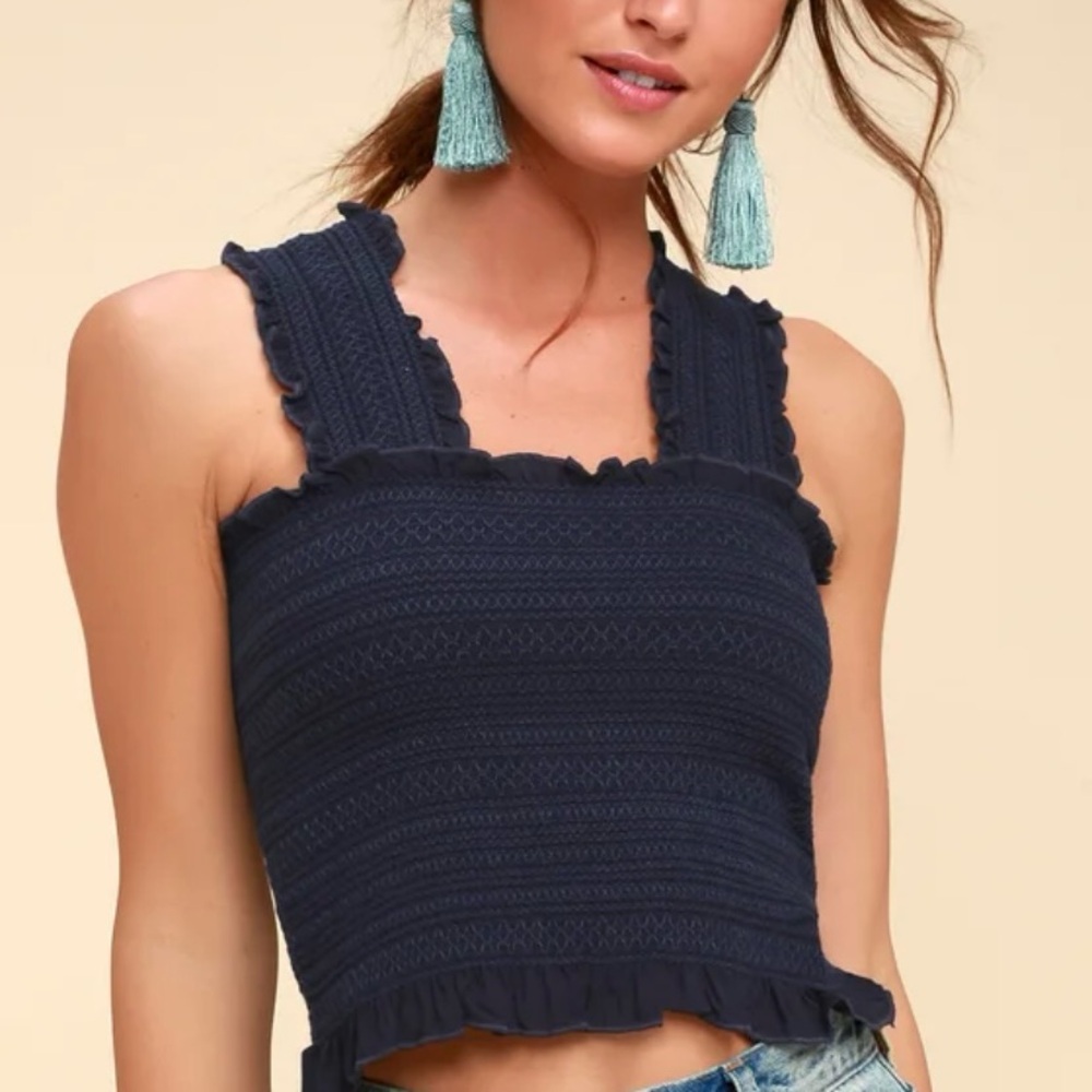 Lulus navy ruffle tank top.